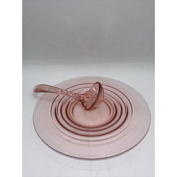 Pink Depression Plate 6” With Small Spoon - Picture 1 of 4